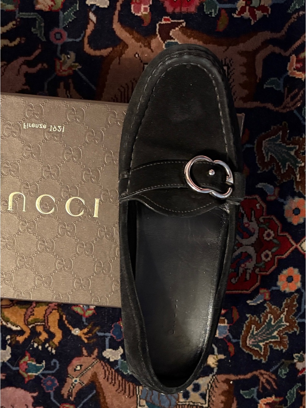 Gucci Black Suede Men’s Slip-On Loafers with Silver Horsebit Accent